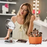 Diesisa 360 Rotating Makeup Brush Organizer With 5 Sections - Orange