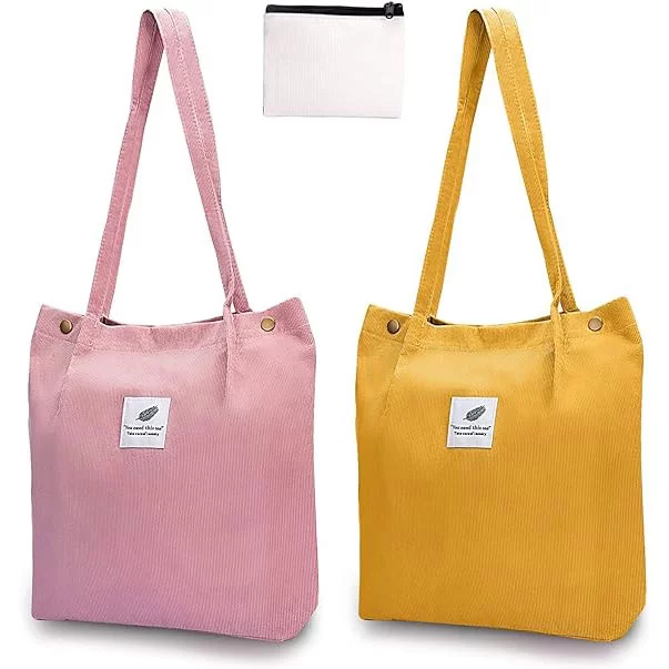 Diesisa 2-Pack Canvas Tote bag for women + Purse - Pink+yellow