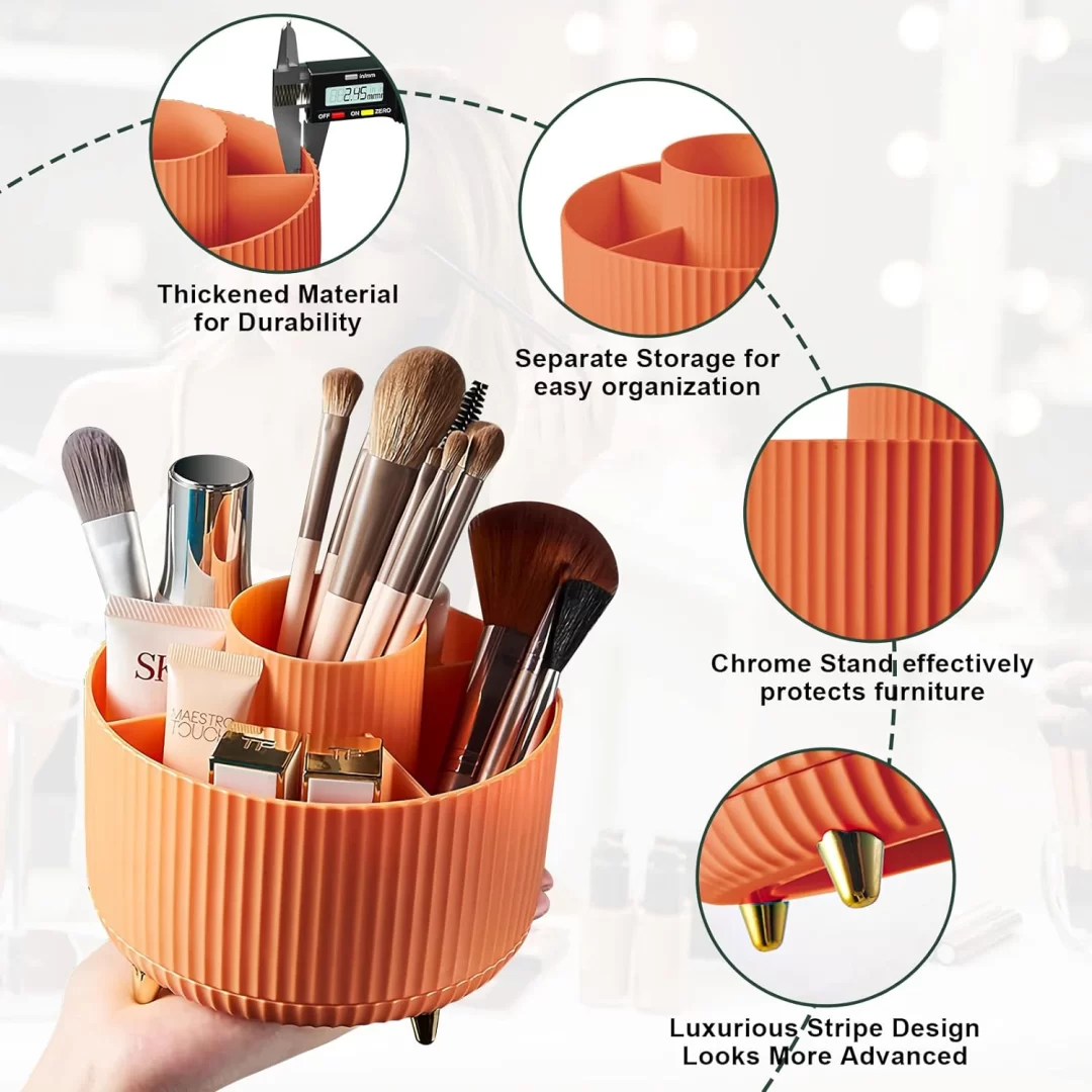 Diesisa 360 Rotating Makeup Brush Organizer With 5 Sections - Orange
