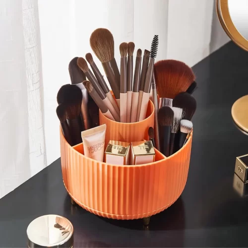 Diesisa 360 Rotating Makeup Brush Organizer With 5 Sections - Orange