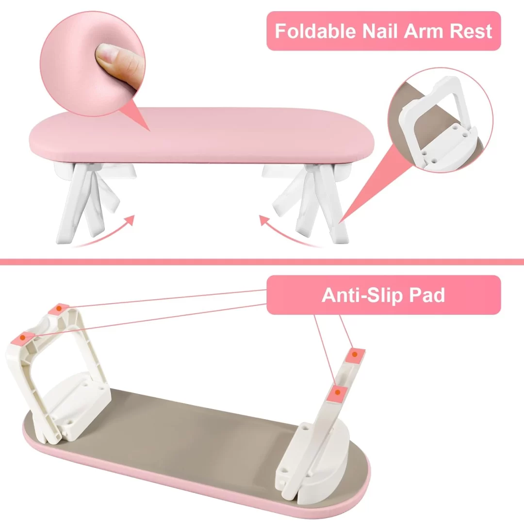 Diesisa Foldable PU Leather Nail Hand Rest - Pink 5 Diesisa Foldable PU Leather Nail Hand Rest - Pink