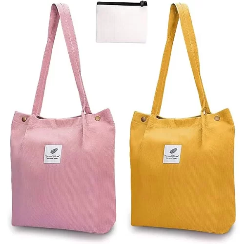 Diesisa 2-Pack Canvas Tote bag for women + Purse - Pink+yellow